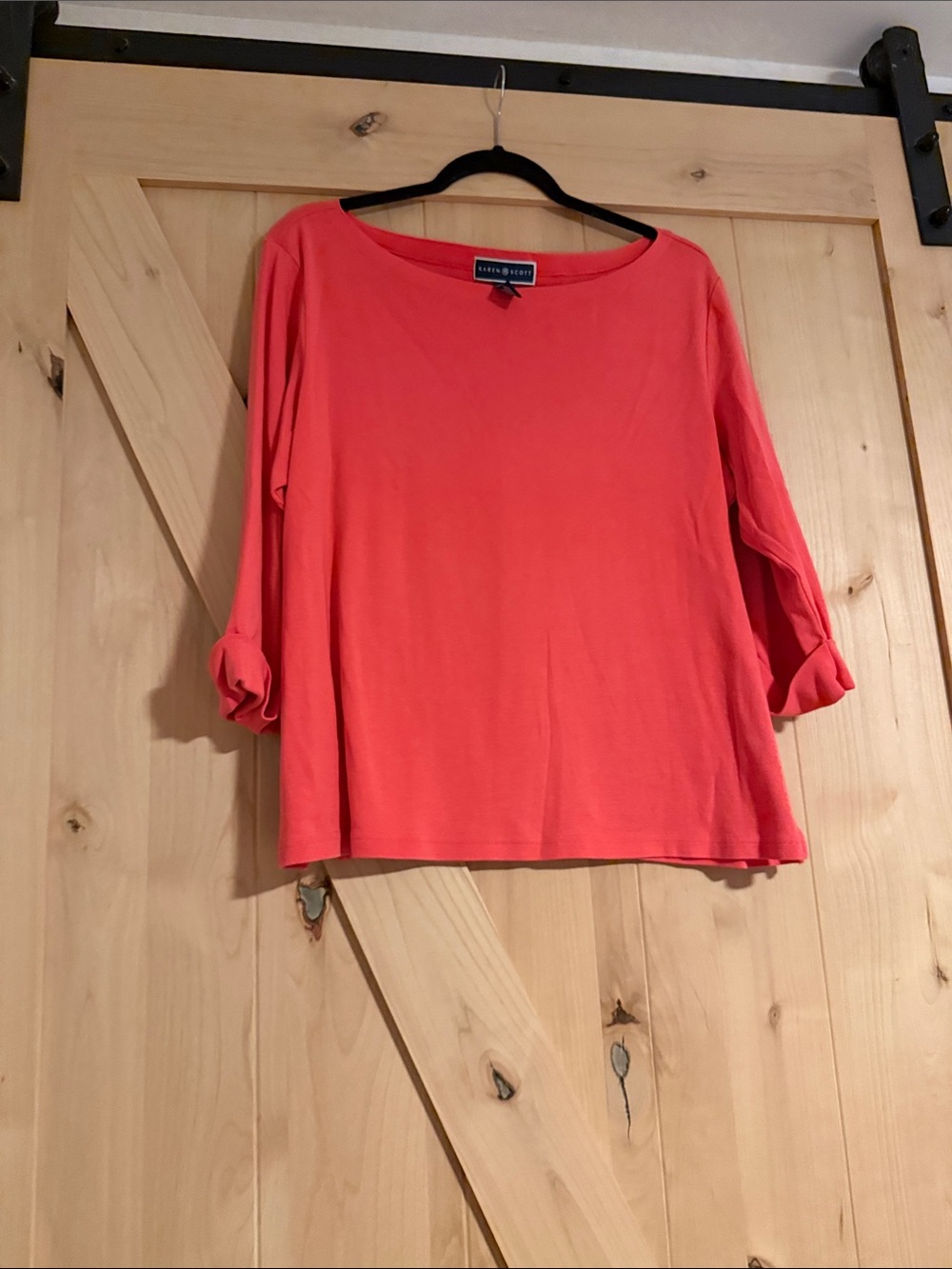 Karen Scott Coral-Red Long Sleeve Boatneck Top